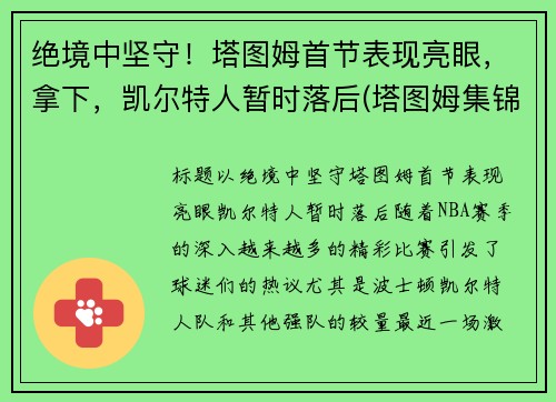 绝境中坚守！塔图姆首节表现亮眼，拿下，凯尔特人暂时落后(塔图姆集锦)
