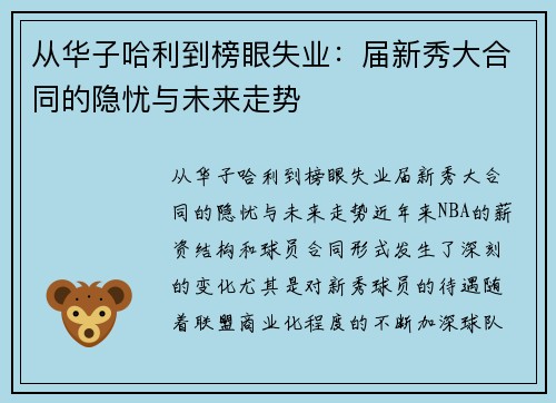 从华子哈利到榜眼失业：届新秀大合同的隐忧与未来走势