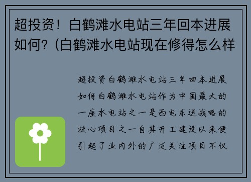 超投资！白鹤滩水电站三年回本进展如何？(白鹤滩水电站现在修得怎么样)