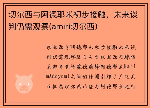 切尔西与阿德耶米初步接触，未来谈判仍需观察(amiri切尔西)