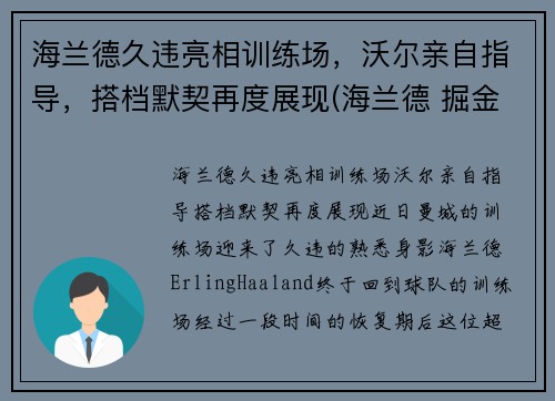 海兰德久违亮相训练场，沃尔亲自指导，搭档默契再度展现(海兰德 掘金)