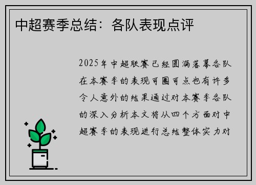 中超赛季总结：各队表现点评