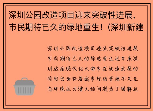 深圳公园改造项目迎来突破性进展，市民期待已久的绿地重生！(深圳新建公园)